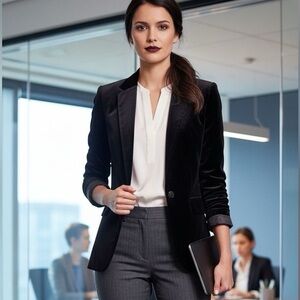 INC Black Velvet Long Sleeve 1 Button Blazer Jacket Sz: M Goth Cosplay Witchy